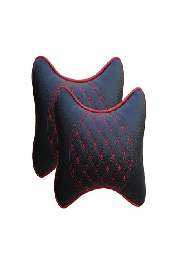 Aksmit Car Neck Rest Pillow/Cushion Durable Diamond Headrest, Breathable Neck Support, Long Drives Car Seat Accessory, SUVs, Trucks, Sedans, All Vehicles Compatible Black/Red - Set of 2 Pieces - Image 2